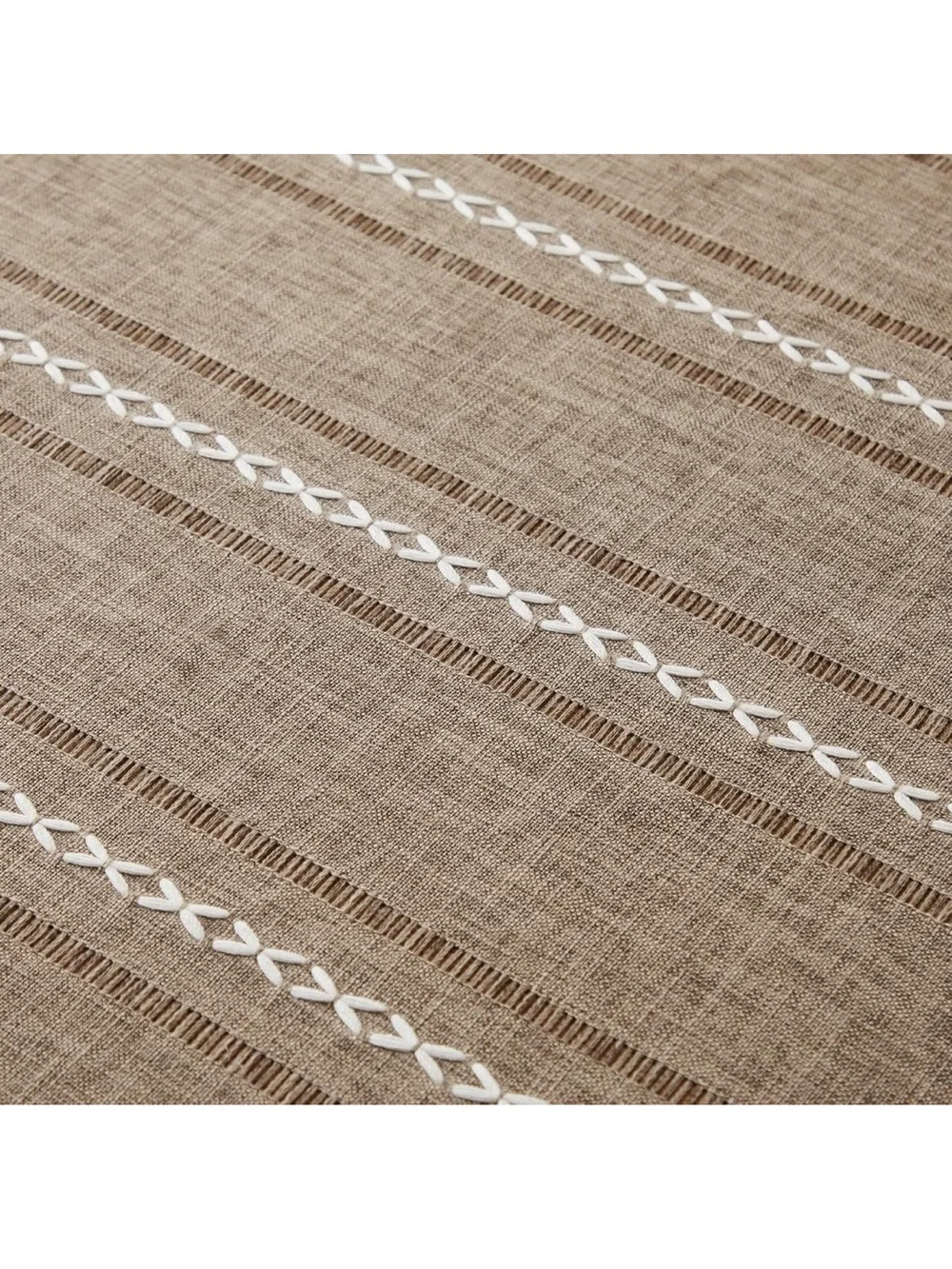 Hemstitched Embroidery Striped Boho Tablecloth 60x120” Cocoa Brown 1845/bb9-1